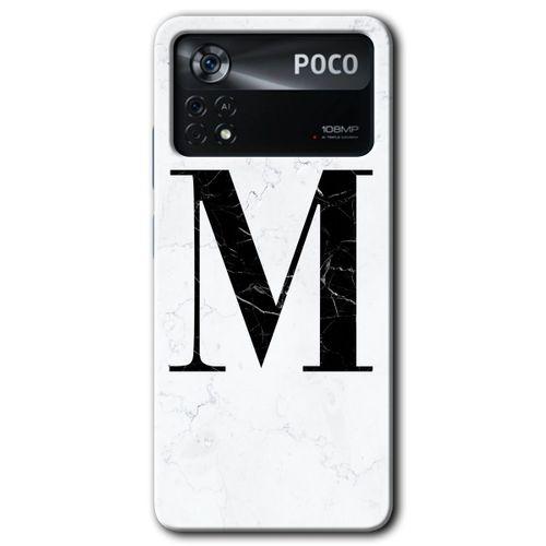 Poco x4 Pro Kılıf HD Desen Baskılı Arka Kapak - Beyaz Mermer Desenli M Harfi