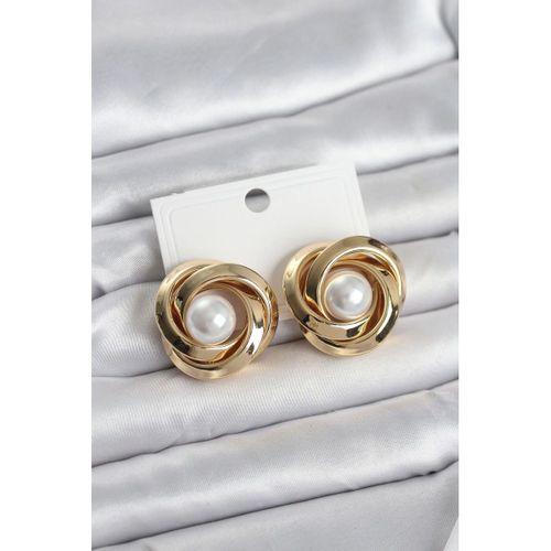 Pirinç Gold Renk Sarmal Model İncili Kadın Küpe