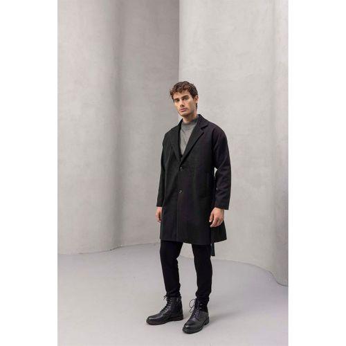 Carlo Oversize Kaşe Kaban Siyah - Fincher Boğazlı Kazak Füme - Bezayağı Kumaş Pantolon Siyah