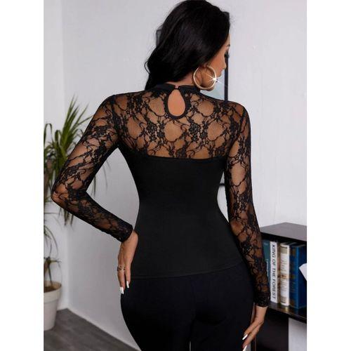 Kadın Uzun Kollu Dantel Detaylı Viskon Bluz