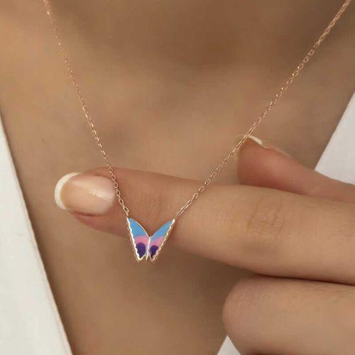 Lucky Life 925 Ayar Gumuss  Rose Minimal Kelebek Bayan Kolye