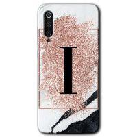 Xiaomi Mi 9 SE HD Baskılı Kılıf + 9D Tam Ekran Koruyucu - Pembe Mermer Desenli I Harfi