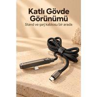 Telefon Standlı Şarj Kablosu Katlanabilir Metal Kollu