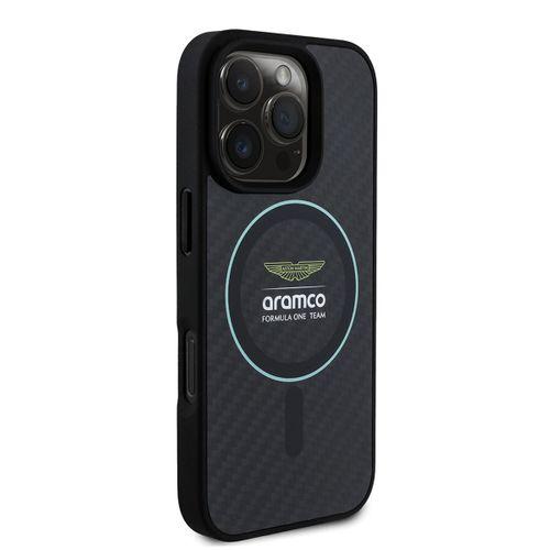 Apple iPhone 16 Pro Max Kılıf Aston Martin Orjinal Lisanslı M-safe Şarj Özellikli Renkli Halka ve Karbon Fiber Tasarımlı Kapak