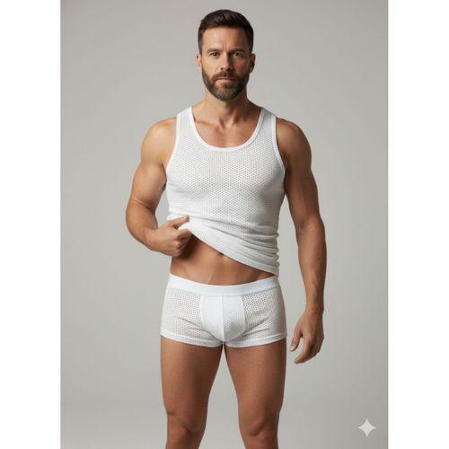 Erkek Beyaz File Tank Top Boxer Takımı