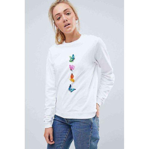 Watercolor Butterflys Baskılı Beyaz Kadın Sweatshirt