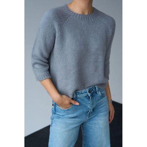 Bisiklet Yaka Reglanlı Kısa Kol Kazak - Gri