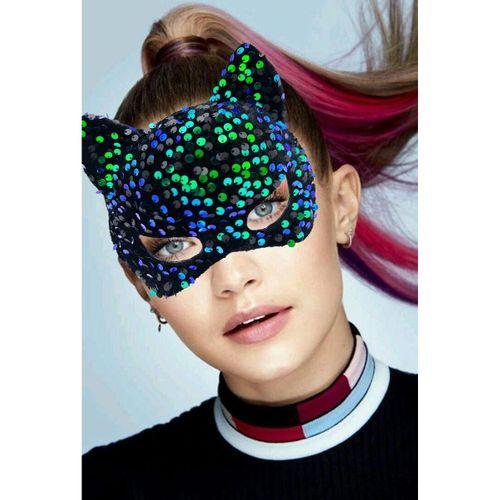 Siyah Kadife Mavi Yeşil Parti Maskesi