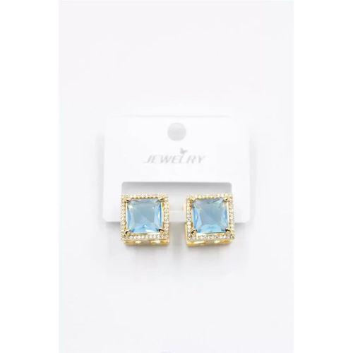 Kare Taşlı Küpe - Turkuaz