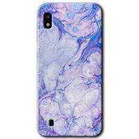 MRCİLETİSİM Samsung Galaxy A10 Kılıf HD Desen Baskılı Arka Kapak + Temperli Cam - Spots Lilac