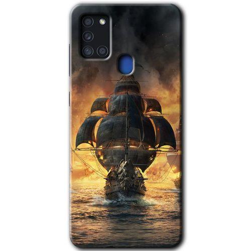 MRCİLETİSİM Samsung Galaxy A21s Kılıf HD Desen Baskılı Arka Kapak + Temperli Cam - Siyah İnci