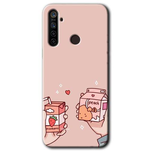 Realme 5i Kılıf HD Desen Baskılı Arka Kapak + Temperli Cam - Meyveli Süt
