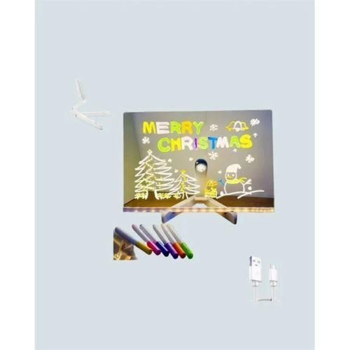 Led Işıklı Şeffaf Yazı Tahtası – Neon Etkili Akrilik Pano, Silinebilir, 7 Renkli Kalemli, 30x20 Cm