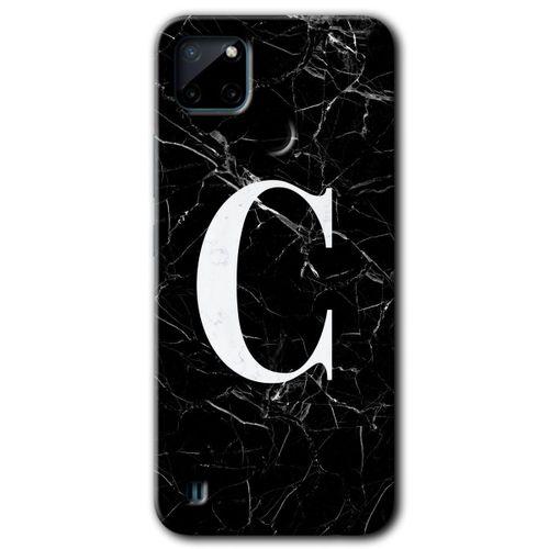 Realme C21 Kılıf HD Desen Baskılı Arka Kapak - Siyah Mermer Desenli C Harfi + Kırılmaz Cam