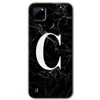 Realme C21 Kılıf HD Desen Baskılı Arka Kapak - Siyah Mermer Desenli C Harfi + Kırılmaz Cam