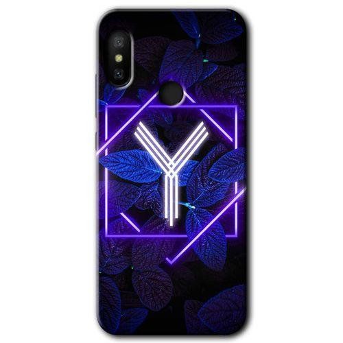 Xiaomi Mi A2 Lite HD Baskılı Kılıf + 9D Tam Ekran Koruyucu - Dark Neon Yaprak Y Harfi