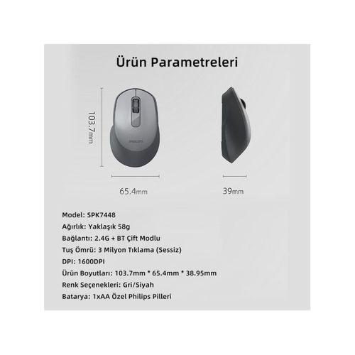 PHILIPS SPK7448 Kablosuz Bluetooth Mouse 1600 DPI Siyah Kablosuz Mouse