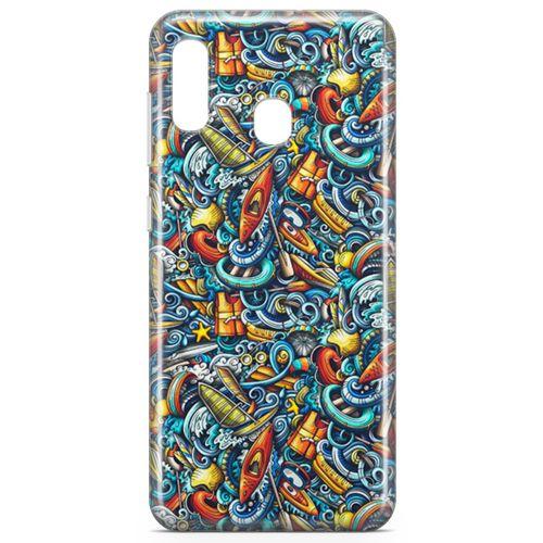 Samsung Galaxy A20 Kılıf Deniz Sporları Doodle Arka Kapak Koruma Desenli Full Koruyucu