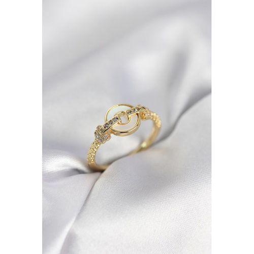 Gold Renk Daire Form Sedef ve Zirkon Taşlı Kadın Yüzük