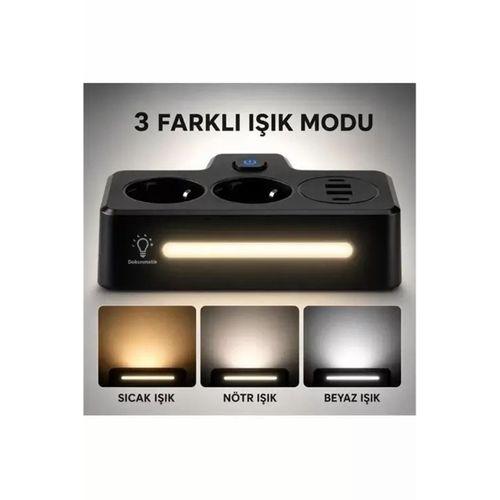 Bkl-502 Akım Korumalı 2li Priz 2 Usb Ve 2 Type-c Çıkış 4000w Hızlı Şarj Duvar Tipi Dokunmatik Led Aydınlatmalı