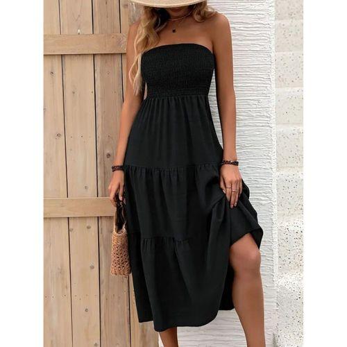 Kadın Straplez Göğüsten Lastikli Kloş Aerobin Uzun Elbise