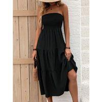 Kadın Straplez Göğüsten Lastikli Kloş Aerobin Uzun Elbise