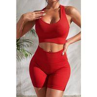 Kadın Kırmızı Yüksek Bel Çapraz Sırt Detaylı Şortlu Gecelik Takım