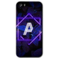 MRCİLETİSİM iPhone 5s Kılıf HD Desen Baskılı Arka Kapak + Mat Kobra Cam - Dark Neon Yaprak A Harfi