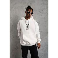Unisex Sırt Baskılı Kapüşonlu Üç İplik Oversize Sweatshirt - Beyaz