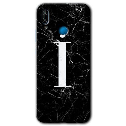 Potkal Hediye Fabrikası Huawei P20 Lite Kılıf HD Desen Baskılı Arka Kapak - Siyah Mermer Desenli İ Harfi