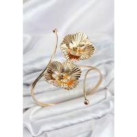 Pazu Bileklik Gold Renk Pirinç Çiçek Model