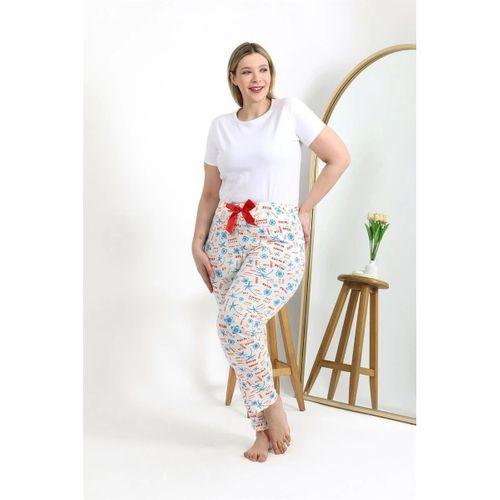 Kadın Pamuklu Büyük Beden Alt Pijama Ekru