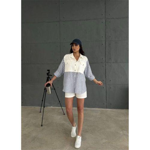 GABARDİN ŞORT - GABARDİN - ÇİZGİLİ KETEN GARNİLİ CEKET TAKIM - Lacivert