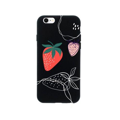 iPhone 6s Çilek Desenli Premium Siyah Lansman Silikonlu Kılıf