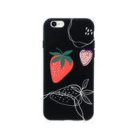 iPhone 6s Çilek Desenli Premium Siyah Lansman Silikonlu Kılıf