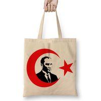 Mustafa Kemal Atatürk Türk Bayrağı Bez Çanta Uzun Saplı