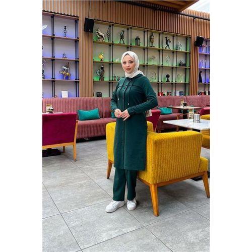 Kapşonlu Düğmeli Sade Basic Uzun Tunik ve Pantolon İkili Spor Takım - 03072.021 - Nefti