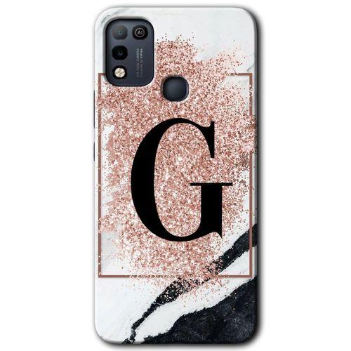 İnfinix Hot 10 Play Kılıf HD Desen Baskılı Arka Kapak - Pembe Mermer Desenli G Harfi