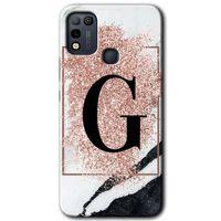 İnfinix Hot 10 Play Kılıf HD Desen Baskılı Arka Kapak - Pembe Mermer Desenli G Harfi