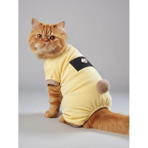 Pastel Sarı Sunny Cake  İnce kadife Kedi Tulum Pijama