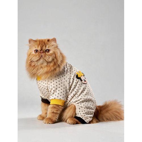 Spotty Sunny Minny Kedi Tulumu | Siyah Beyaz Puantiyeli Penye Kedi Pijaması