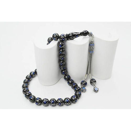 Oltu Taşı Küre Fiyonk Mavi İşlemeli Tespih