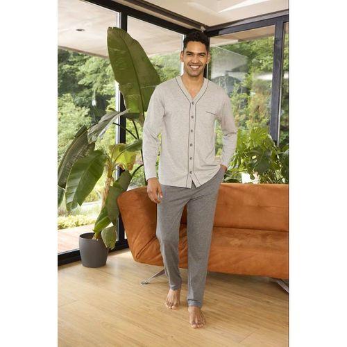 Kly V Yaka Boydan Düğmeli Battal Boy Erkek Pijama Takımı 9267 % 100 Pamuk