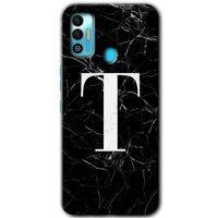 Tecno Spark 7T Kılıf HD Desen Baskılı Arka Kapak - Siyah Mermer Desenli T Harfi