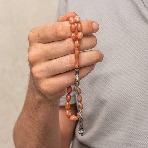 Gümüş Top Kazaz Püsküllü Sıkma Kehribar Tesbih