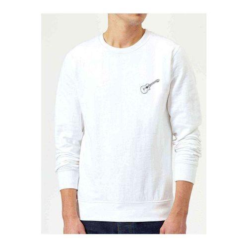Gitar Göğüs Baskılı Beyaz Erkek Sweatshirt