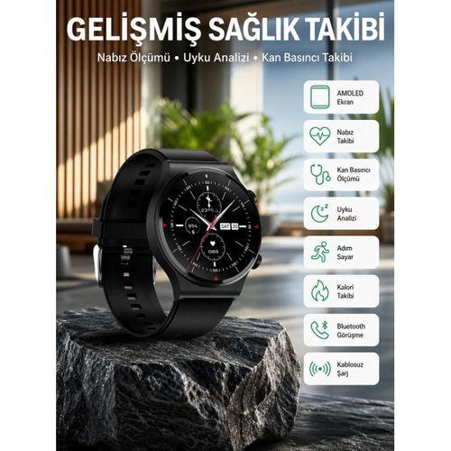 Amoled Ekran Metal Deri Silikon Kordonlu Uyku Ve Sağlık Takibi