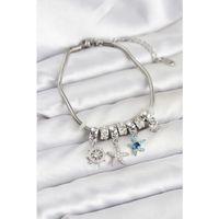 Pirinç Gümüş Renk Deniz Tema Charmlı Kadın Bileklik