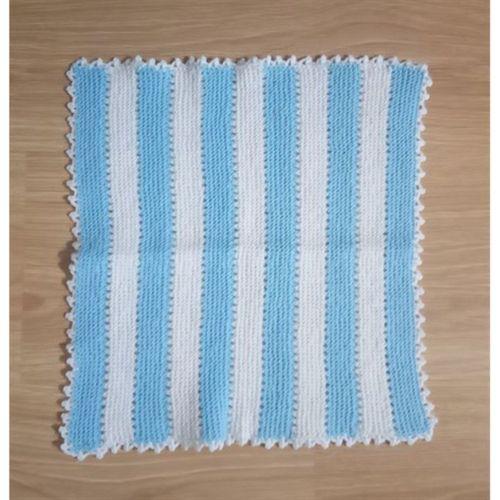 El İşi Pamuklu Banyo Lifi,El Örgüsü Mavi Beyaz Duş Lifi 32X30Cm