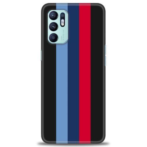 Oppo Reno 6 Kılıf HD Baskılı Kılıf - Bordo Mavi Çubuklar + Tam Ekran Koruyucu